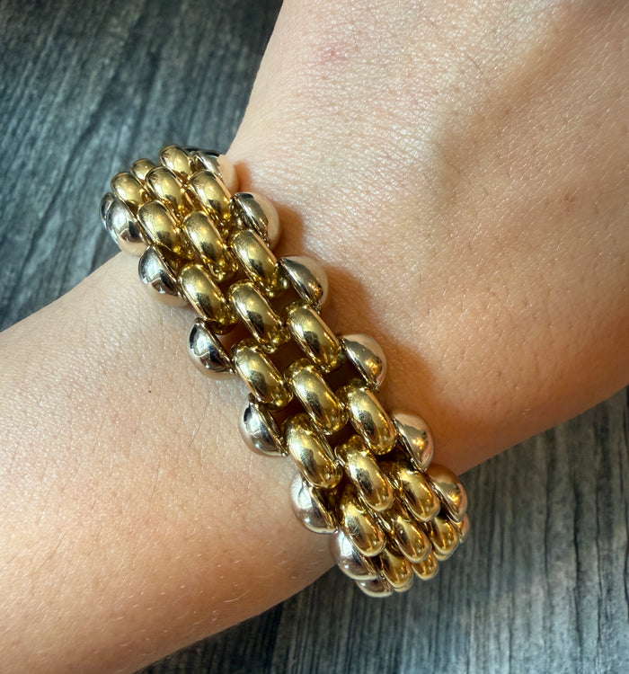 Vintage 18K Bicolor Gold Wide Circular Link Bracelet,  (I)