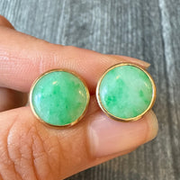 Jade Button Stud Earrings in 14K Gold
