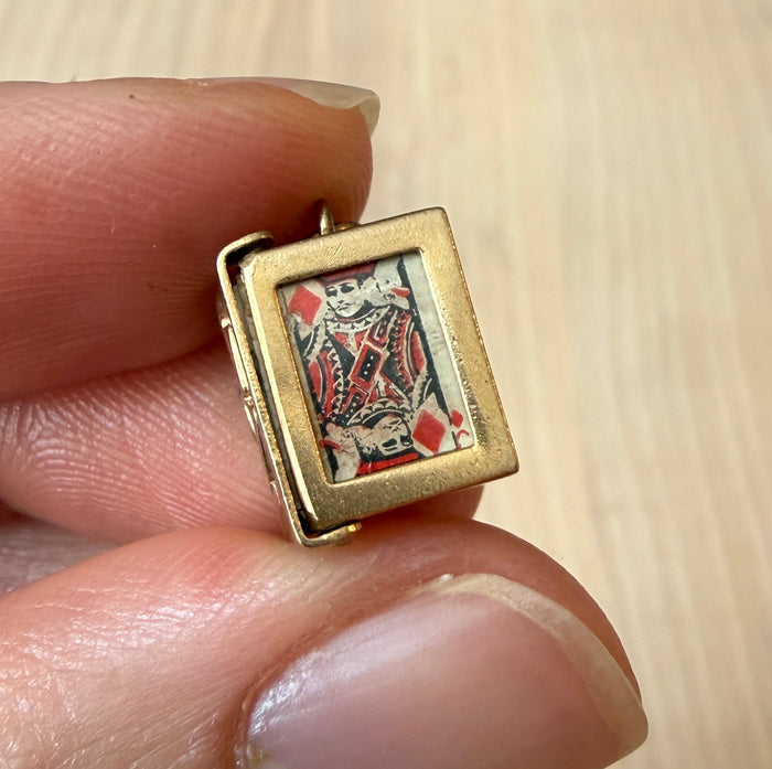 Vintage Miniature Box of Playing Cards Charm in 14K Gold