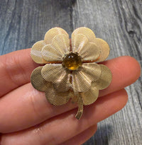 Vintage Wavy Engine Turned Double Clover Pendant and Brooch in 14K Gold