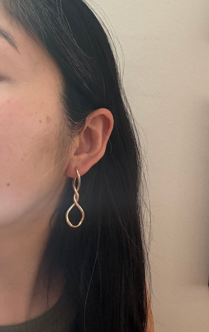 Funky Twisted Tubular Hoop Earrings in 14K Gold (A)