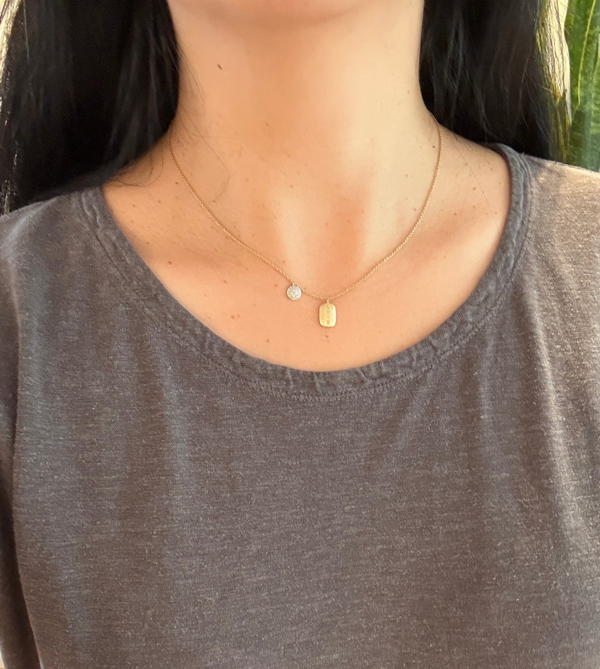 Diamond "Love" Tag Charm Necklace (S)