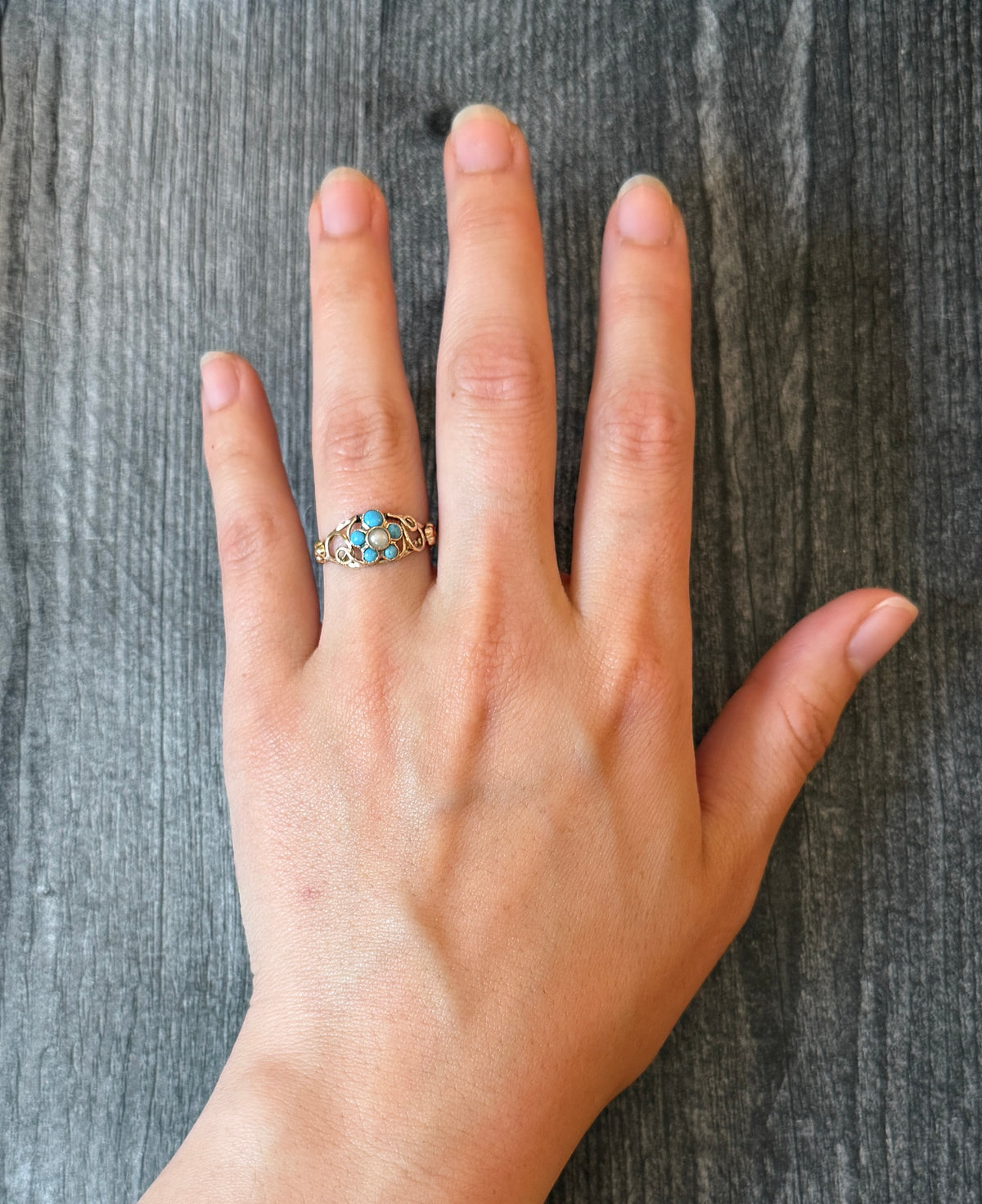 Vintage Turquoise and Pearl Pansy Ring