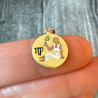 Art Deco Enamel Virgo Zodiac Charm in 14K Gold