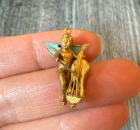 Vintage Enamel Cherub Playing Cello in 18K Gold (M)