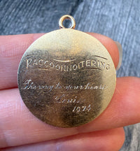 Vintage Raccoon “RACCOONNOITERING” 14K Gold Disc Charm