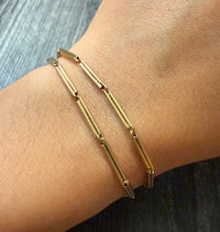 Art Deco 14K Gold Trombone Bar Link Watch Chain, 15” Long