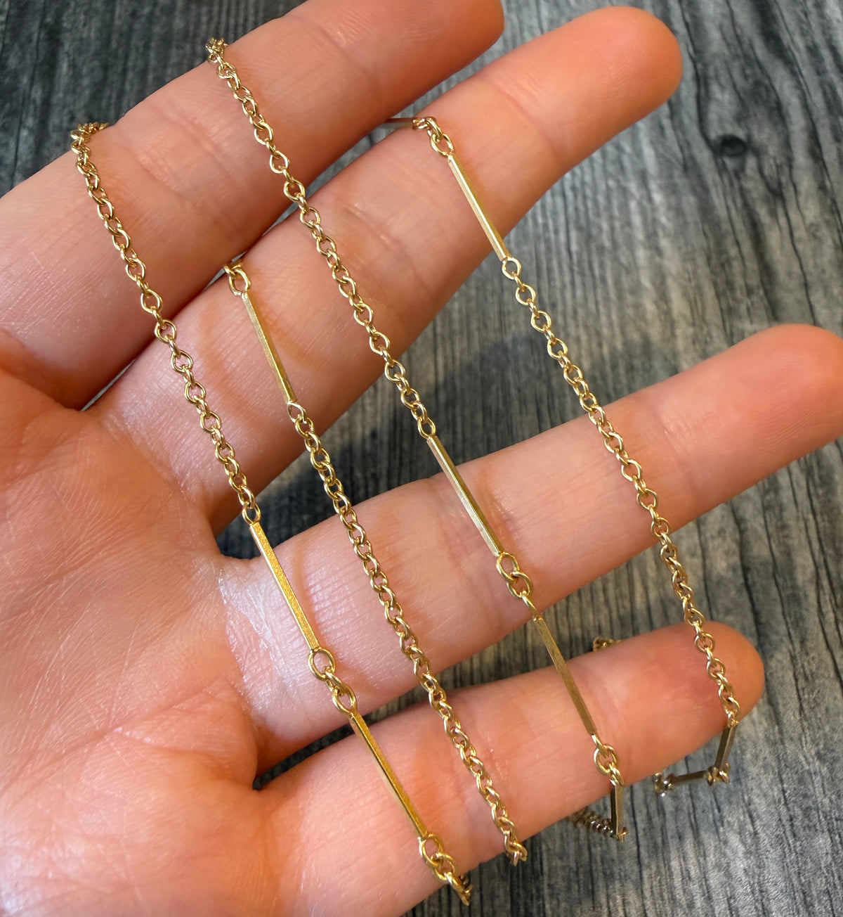 Bar and Cable Link Chain in 18K Gold, 26" Long (I)