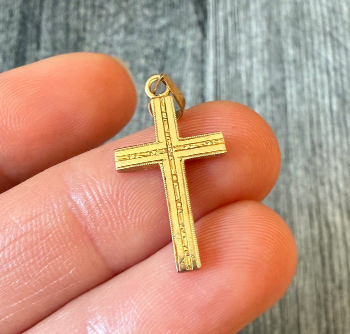 Vintage 14K Gold Chased Cross Charm