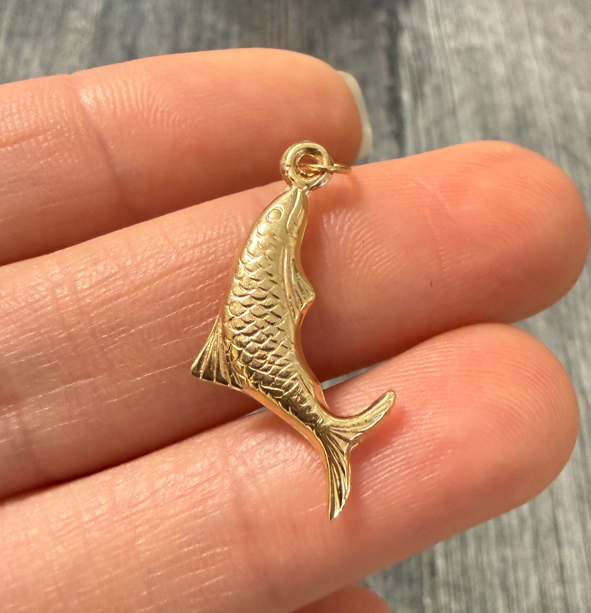 14K Gold Puffy Fish Charm