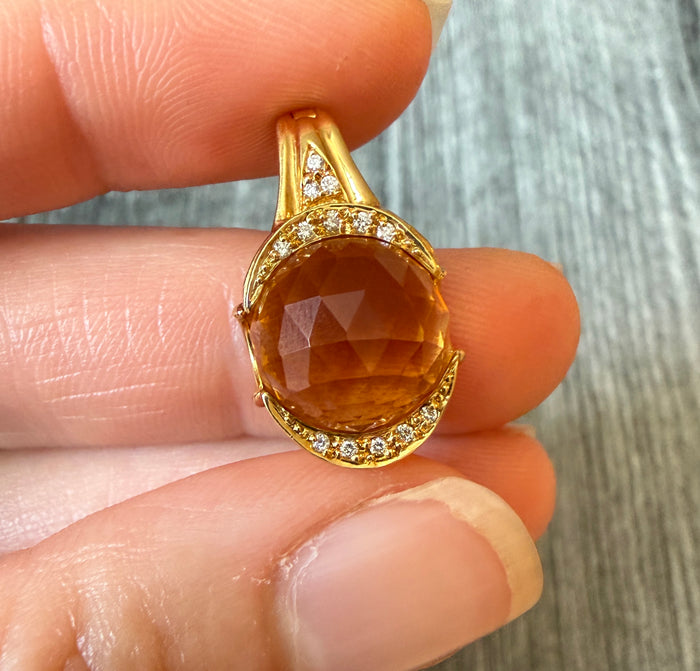 Faceted Citrine Ball and Diamond Charm in an 18K Gold Removable Frame