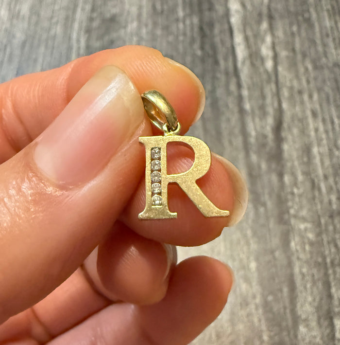 Diamond and 14K Gold Initial "R" Charm