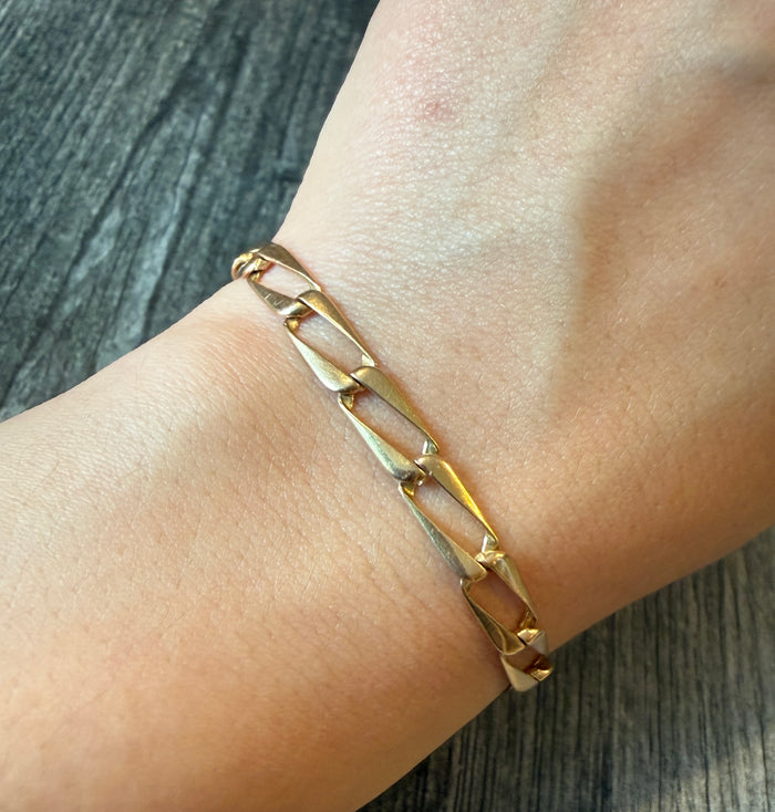 Vintage 14K Gold Rectangular Link Bracelet, 7.25" Long