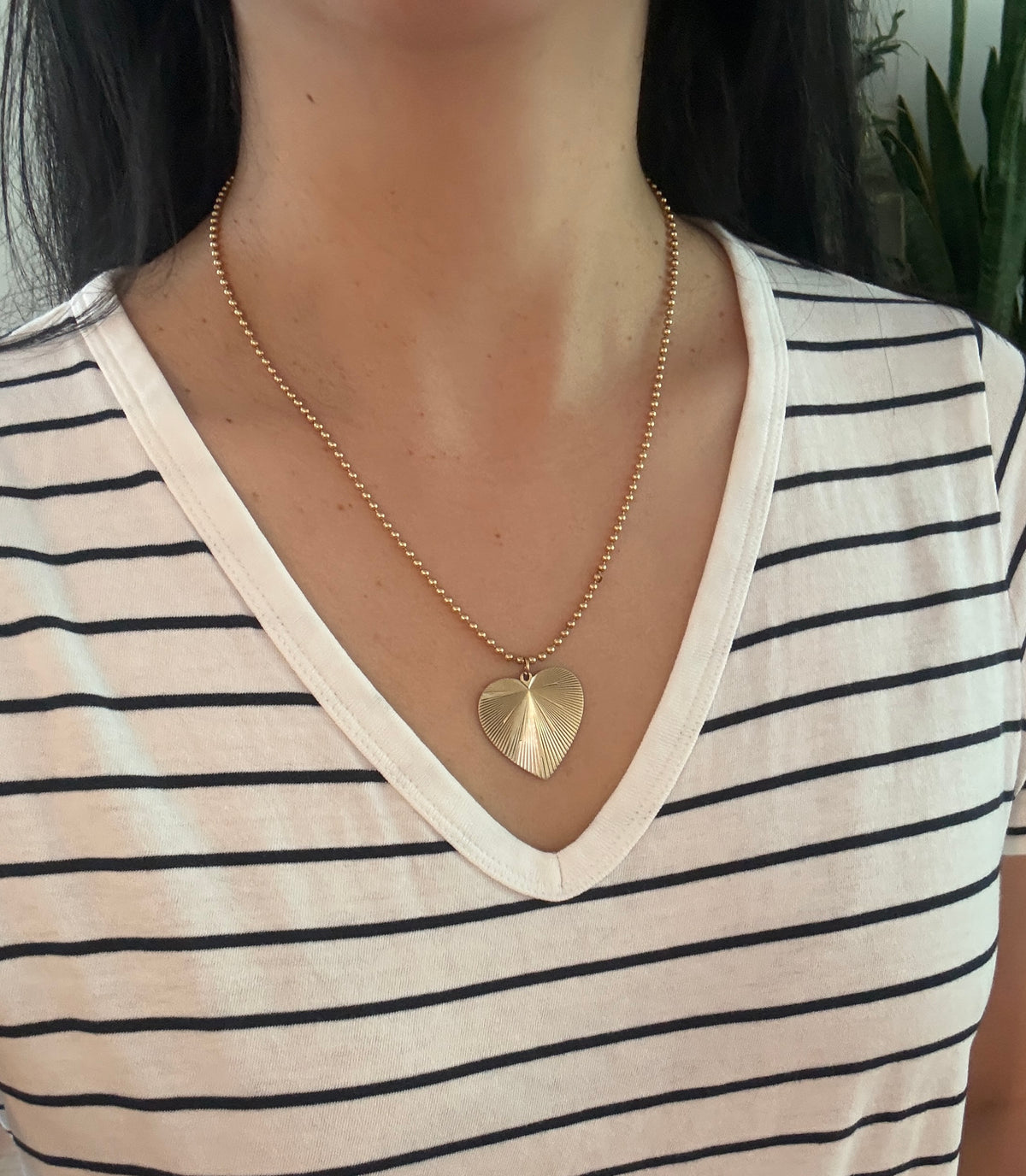 Large 1950s Engine Turned Heart Charm in 14K Gold
