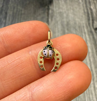 Horseshoe and Enamel Ladybug Charm in 14K Gold (F)