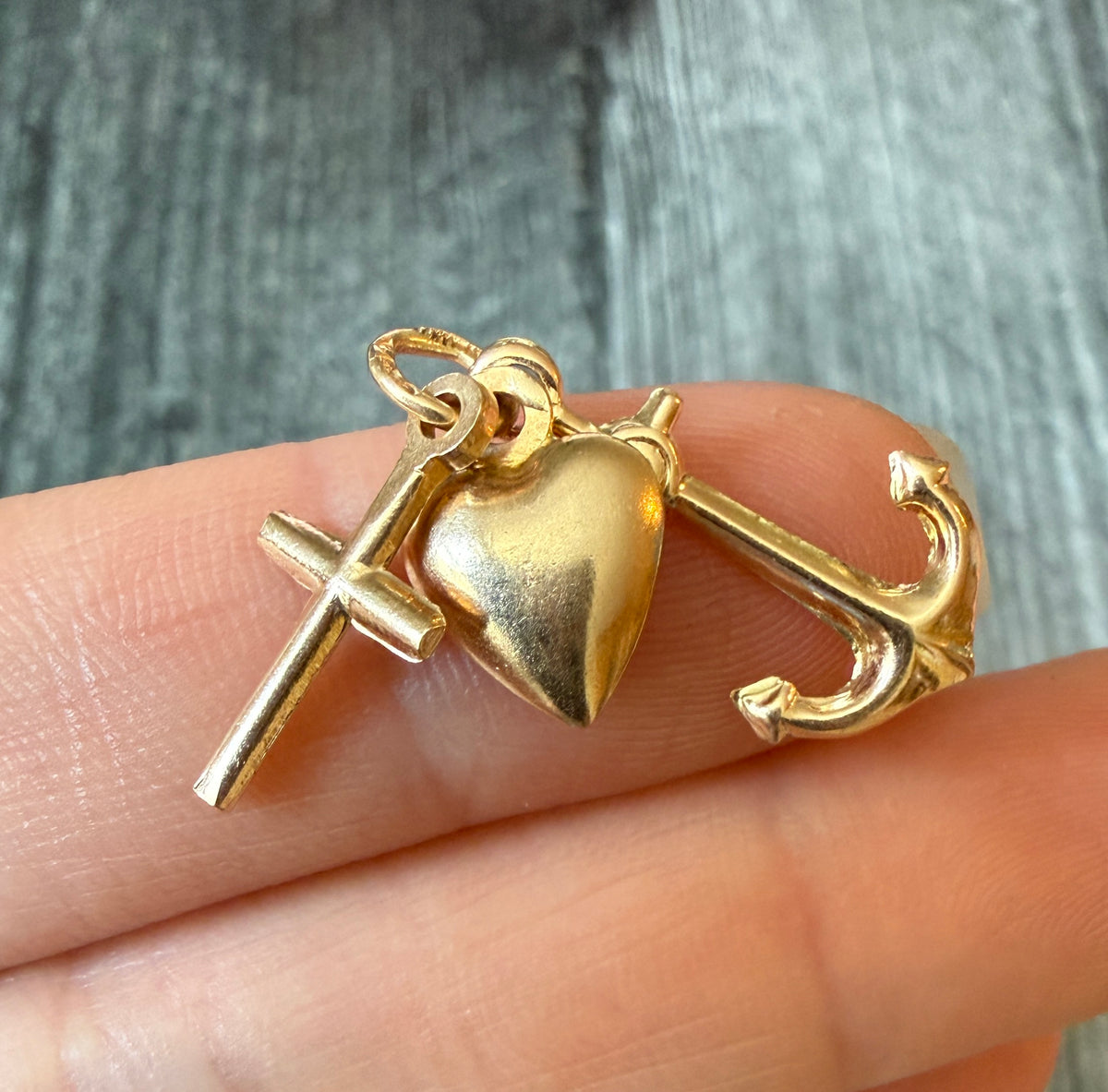 Faith, Hope and Love Charm in 14K Gold