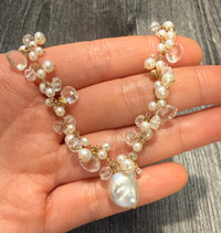 Talisman Cultured Pearl and Quartz Waterfall Necklace in 14K Gold