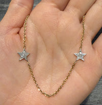 Diamond Star and 14K Gold Cable Link Chain, 17" Long
