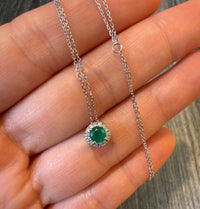 Emerald and Diamond Necklace in 14K White Gold, 15.75”-17.75” Long