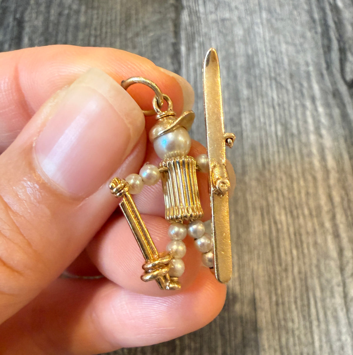 1960s Pearl Skier Charm in 14K Gold