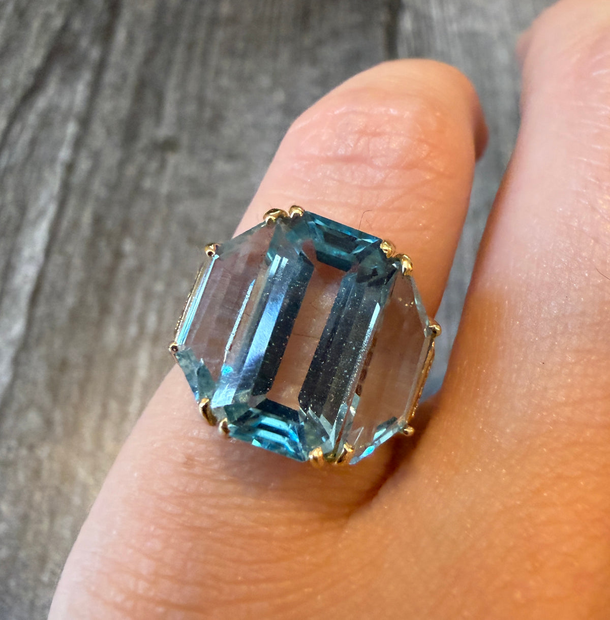 Architectural Blue Topaz and 14K Gold Ring in 14K Gold