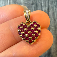 Small Natural Ruby and Diamond Heart Charm