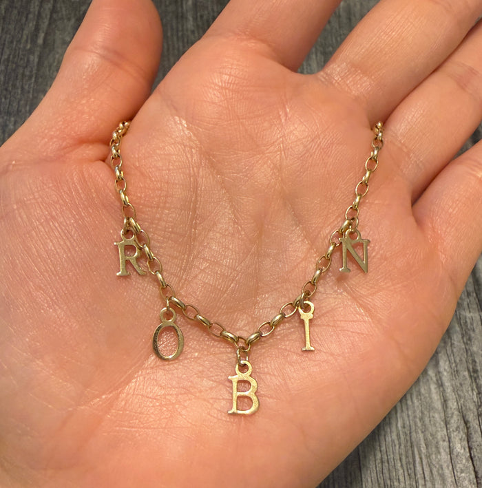 "ROBIN" Initial Charm Necklace in 14K Gold, 18.25" Long