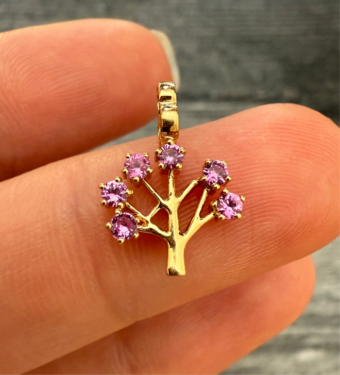 Pink Sapphire and 18K Gold Tree of Life Charm