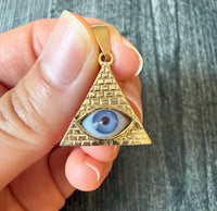 Evil Eye Pyramid Charm in 14K Gold (S)