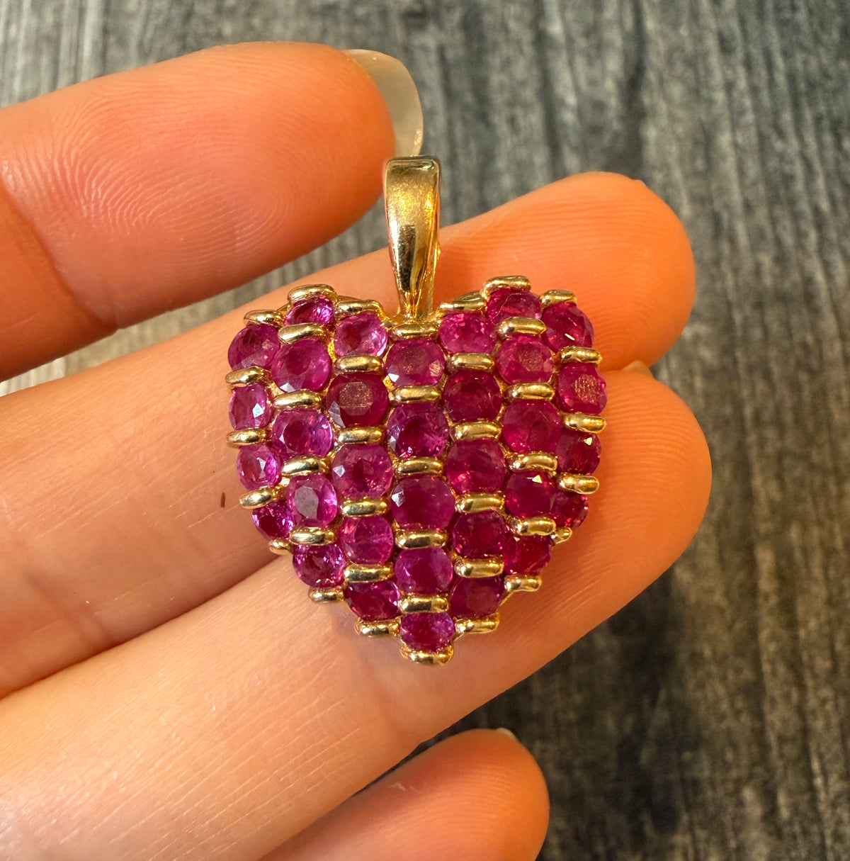 Larger Ruby and 14K Gold Heart Enhancer Pendant