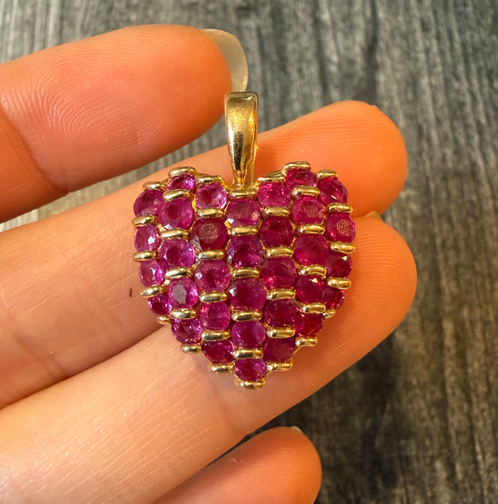 Larger Ruby and 14K Gold Heart Enhancer Pendant