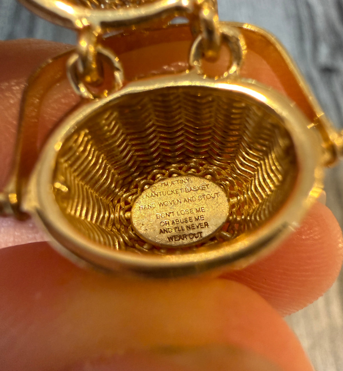 Articulated Scrimshaw Nantucket Basket Charm in 14K Gold