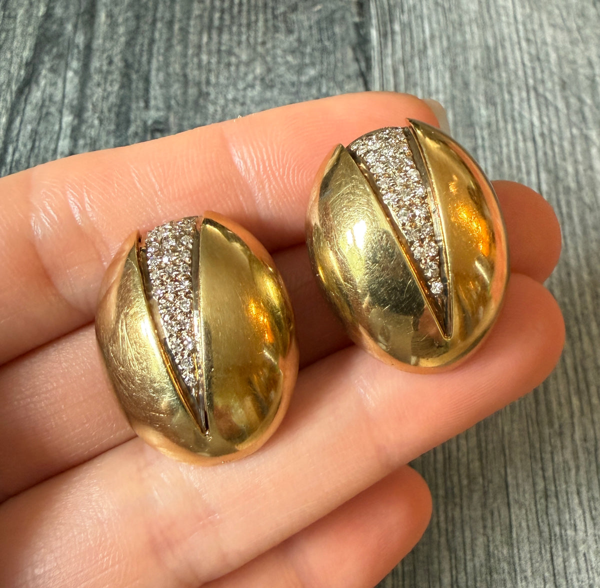 Large Diamond Chestnut Style Dome Earrings in 14K Gold (M)