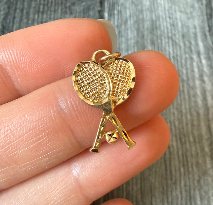 Tennis Racket and Ball Charm in 14K Gold