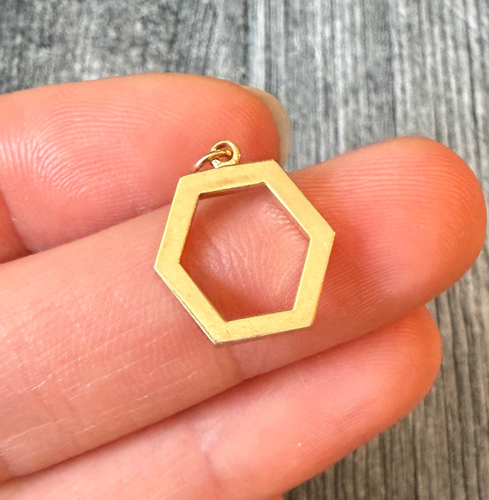 Open Hexagon Charm in 14K Gold