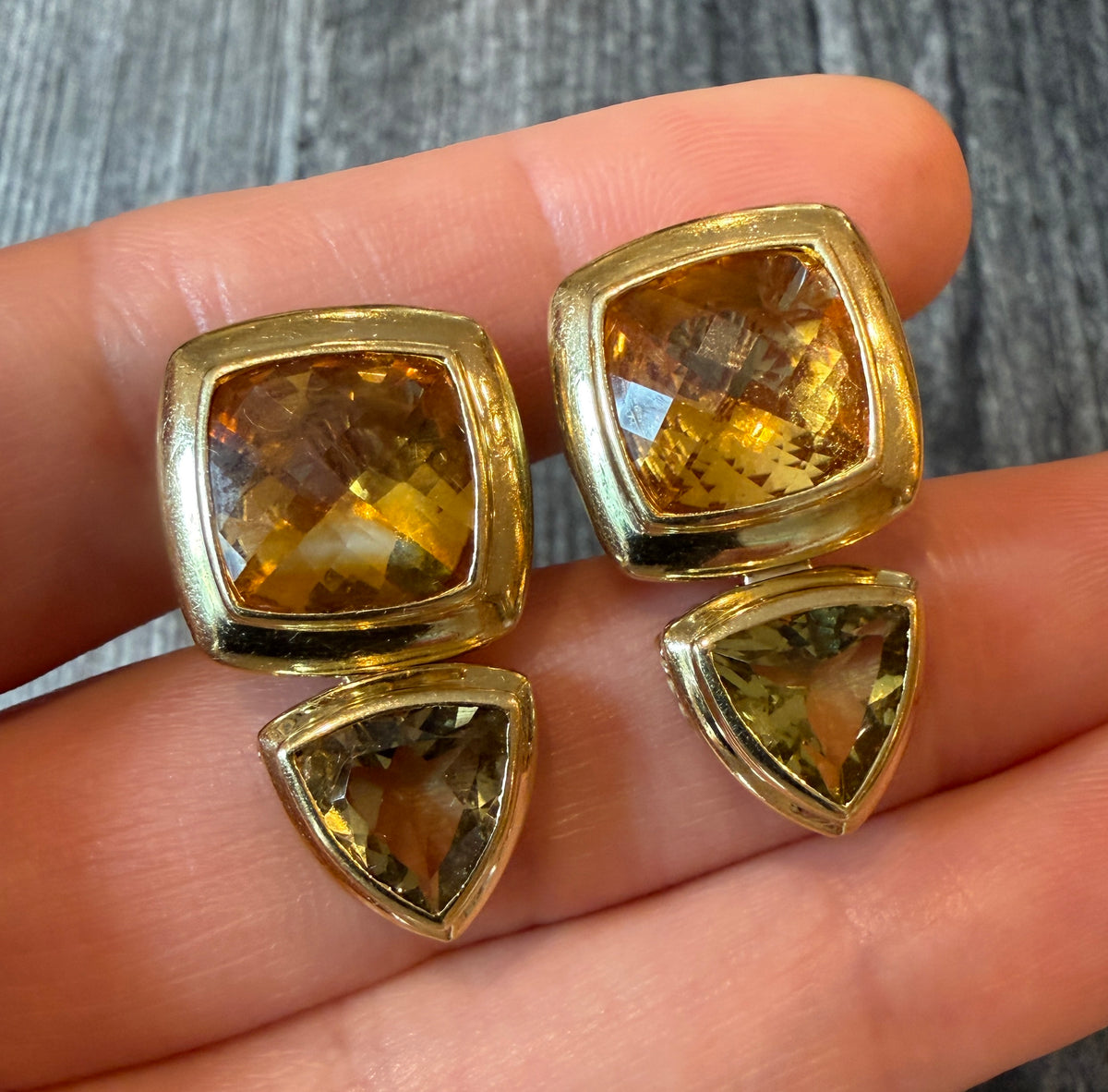 David Yurman Citrine and Prasiolite 18K Gold Drop Earrings