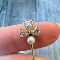 Antique Diamond and Pearl Trefoil Stick Pin (H)