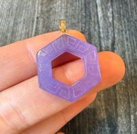 Carved Lavender Jade Hexagon Charm in 14K Gold (S)