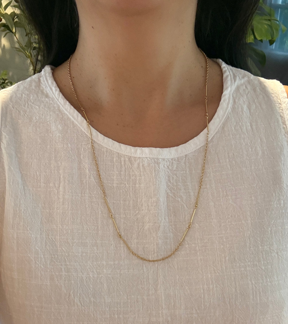 Bar and Cable Link Chain in 18K Gold, 26" Long (I)