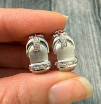 Diamond and 14K White Gold Buckle Huggie Earrings