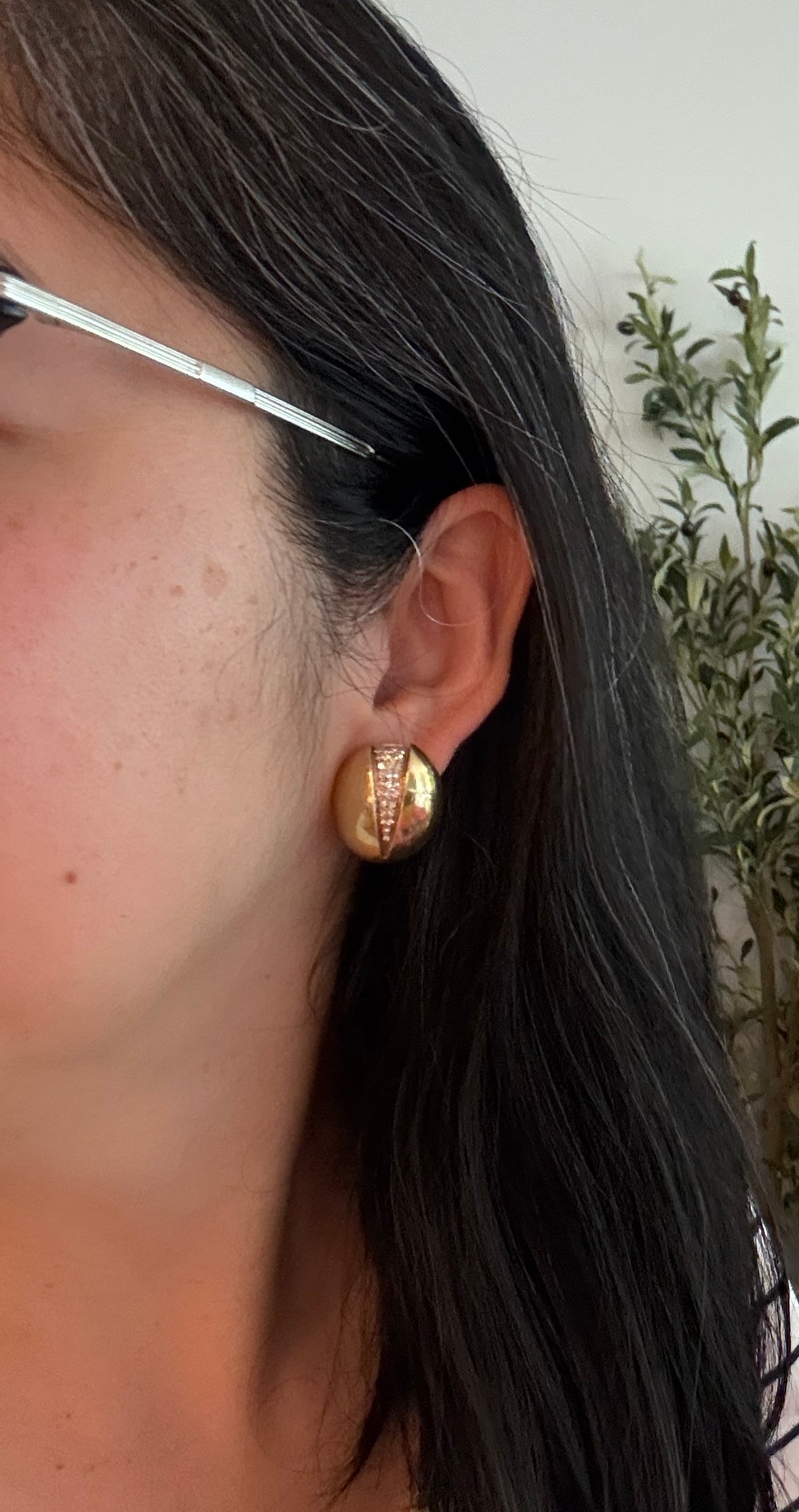 Large Diamond Chestnut Style Dome Earrings in 14K Gold (M)