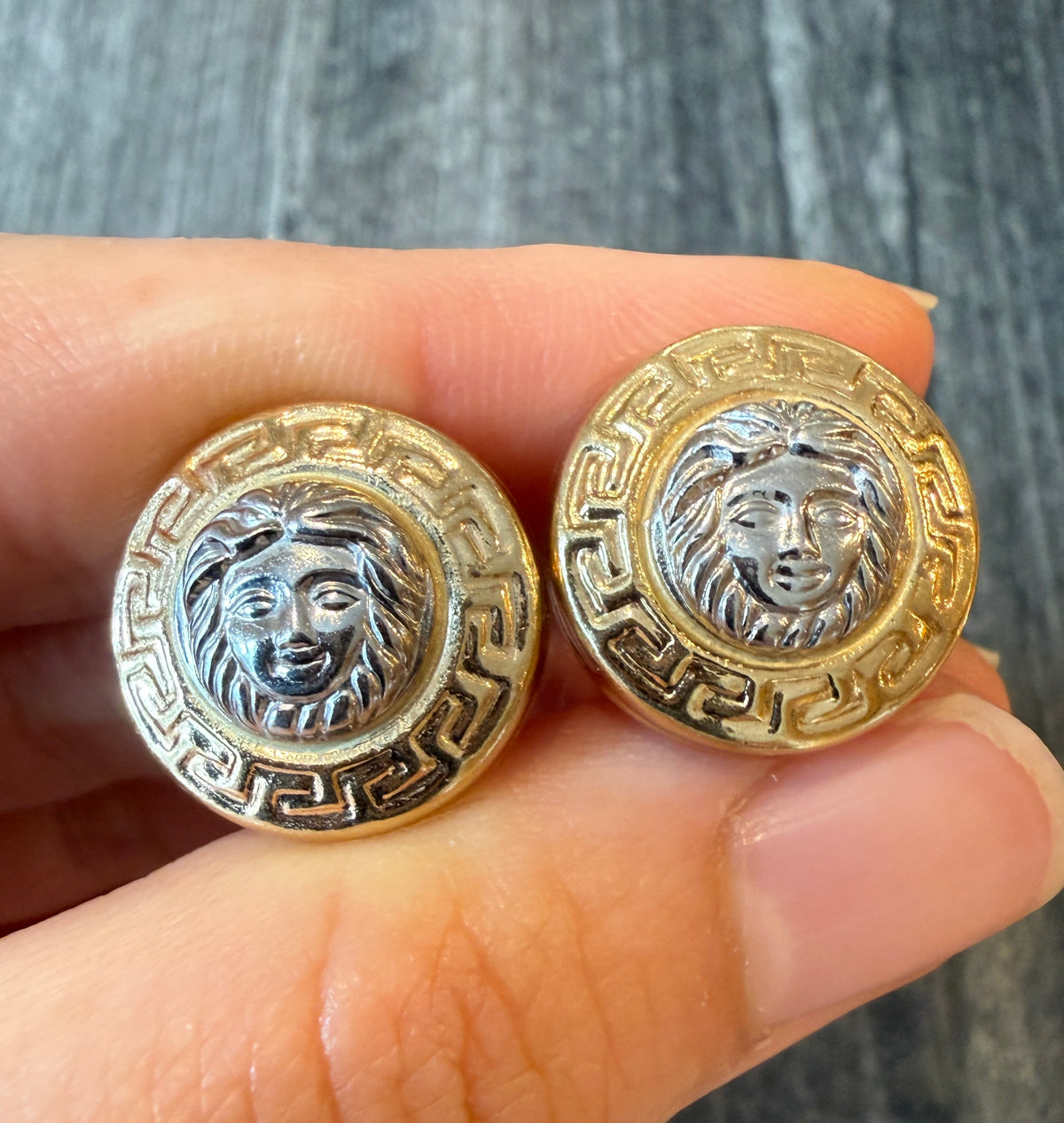 Medusa 14K Gold Button Style Earrings