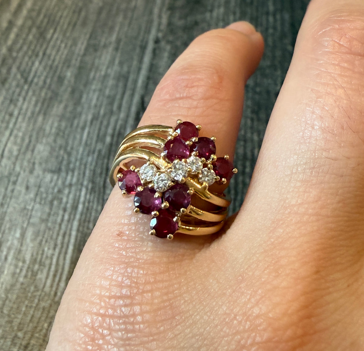 Ruby and Diamond Wave Ring in 14K m Gold