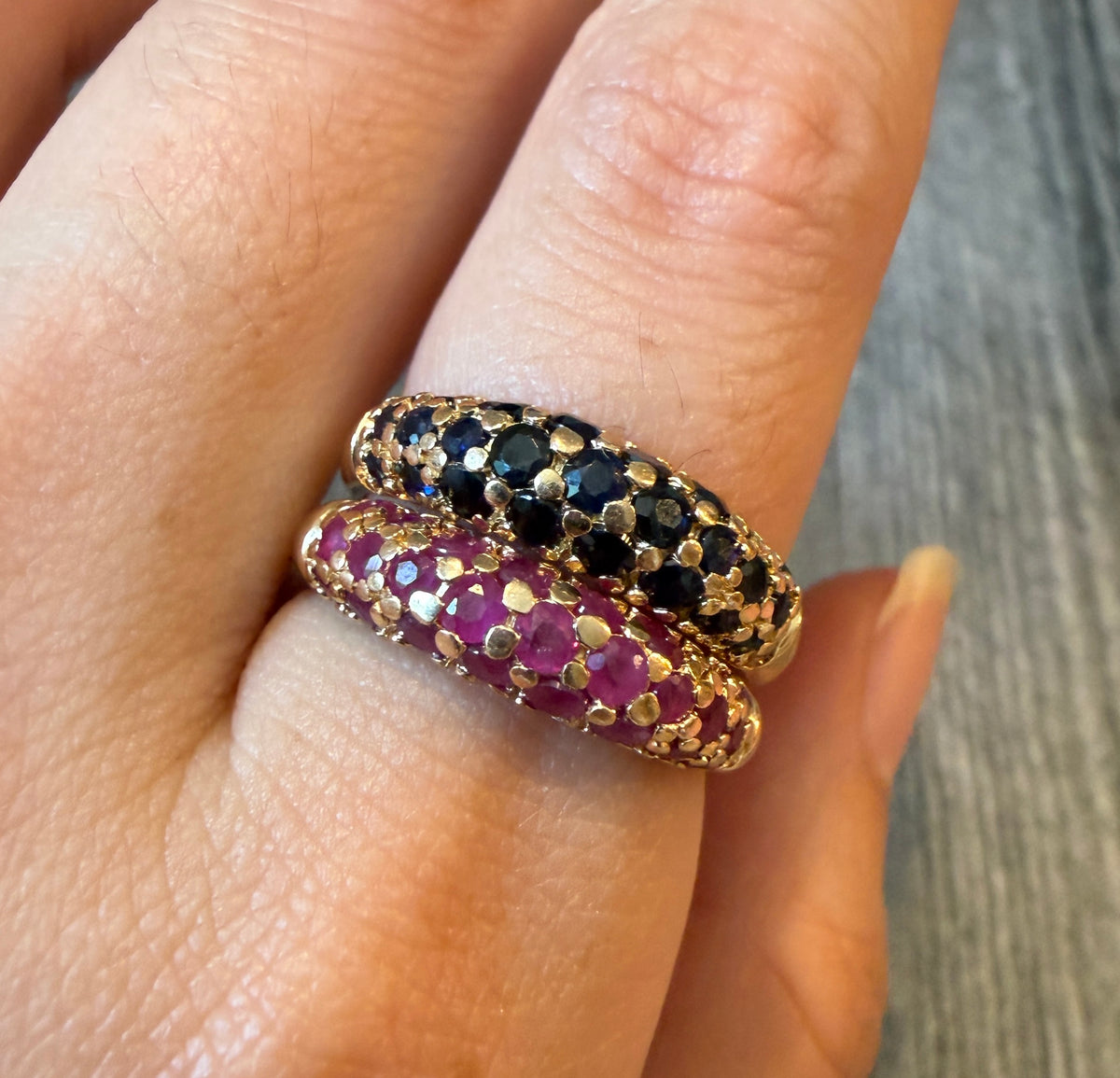 Sapphire Encrusted 14K Gold Mini Bombe Ring (I)