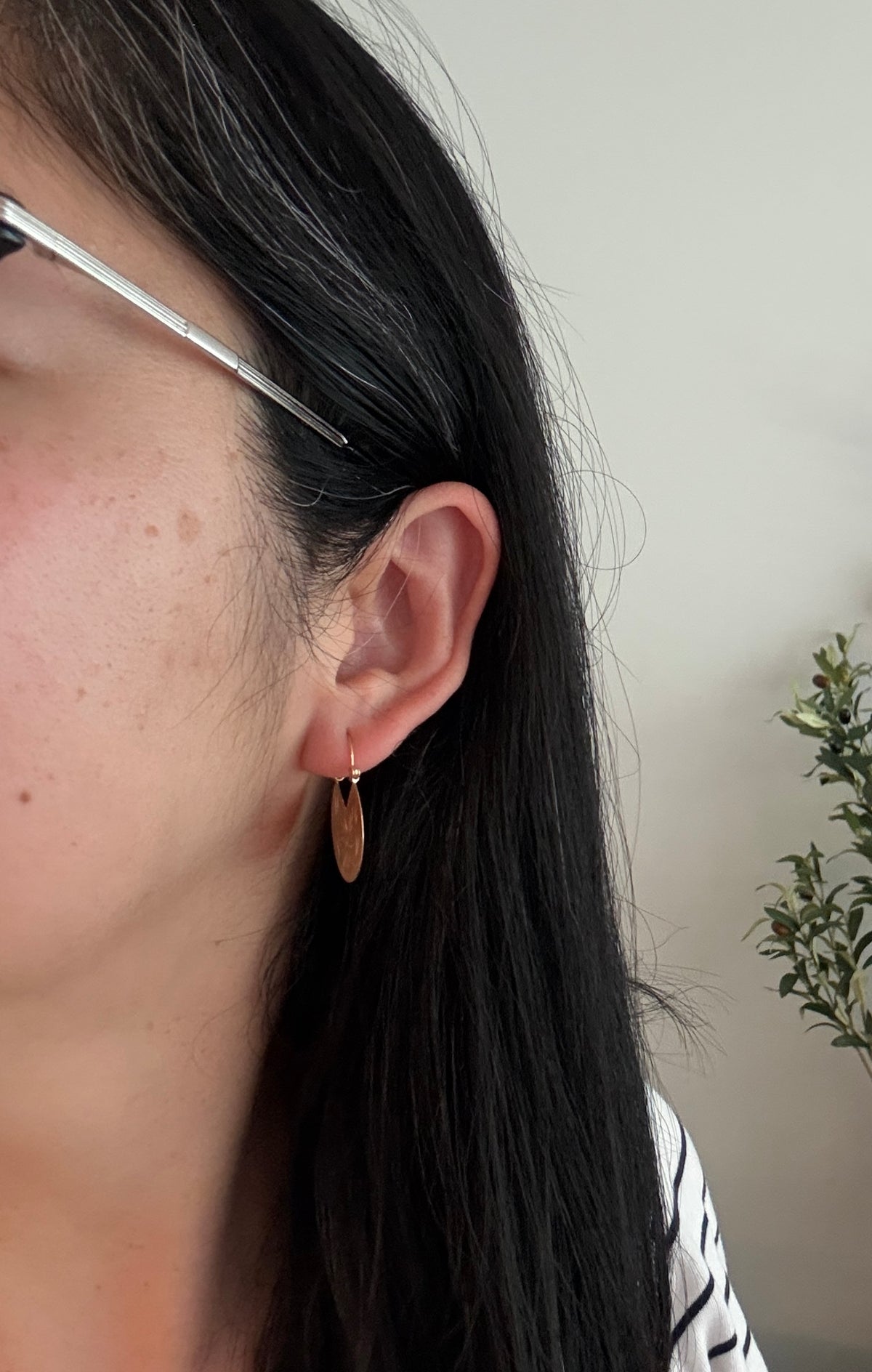 Vintage Engraved Crescent Hoop Earrings in 14K Gold