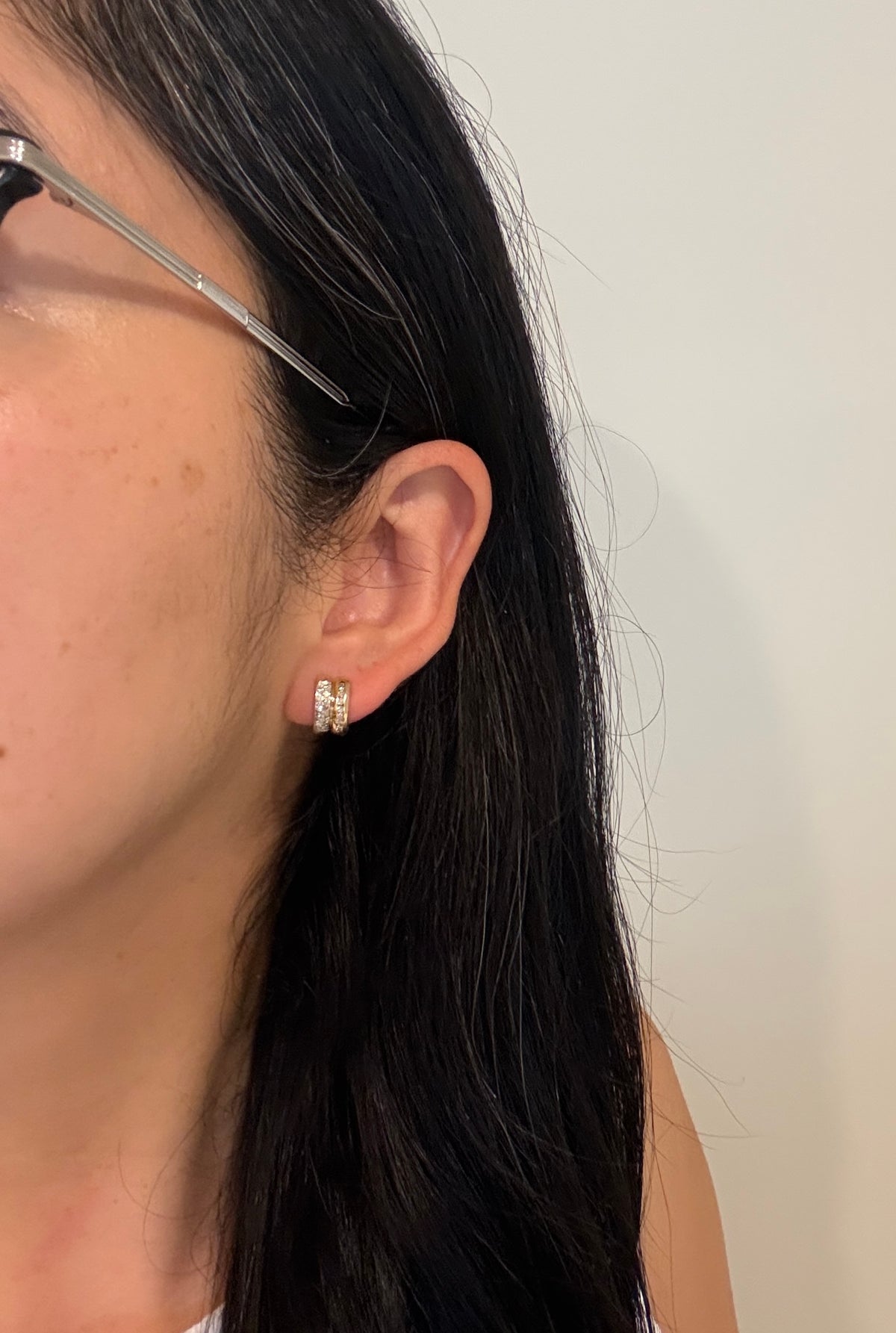 Small Channel and Pave Set Diamond Huggie Earrings in 14K Gold