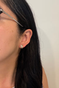 Small Channel and Pave Set Diamond Huggie Earrings in 14K Gold