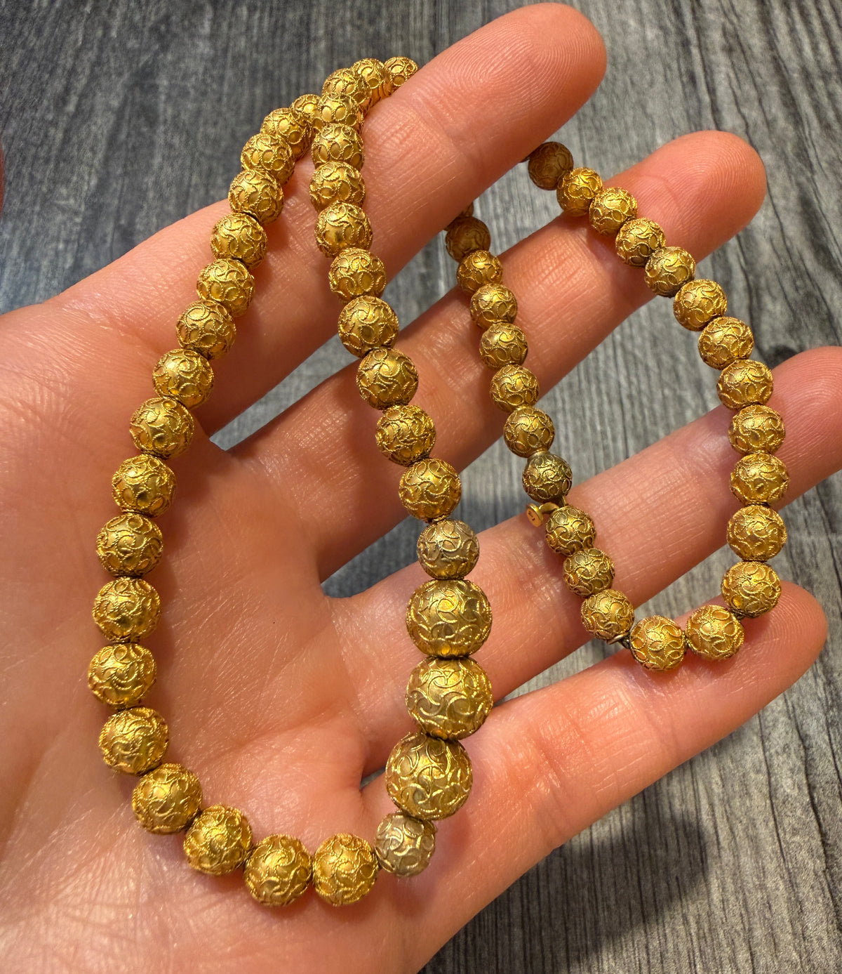 Victorian Etruscan Revival 14K Gold Bead Necklace (S)