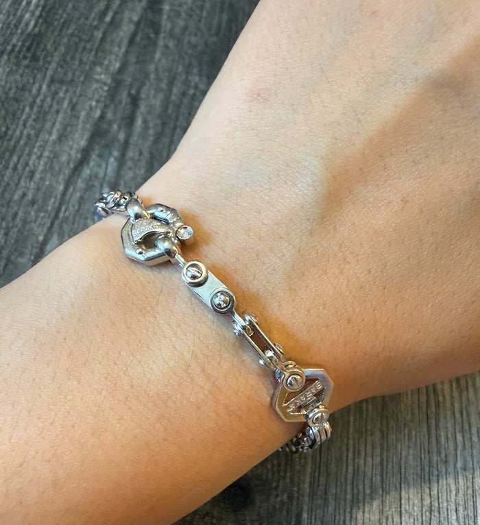 Baraka Jointed Bike Chain Bracelet in 18K White Gold (I)