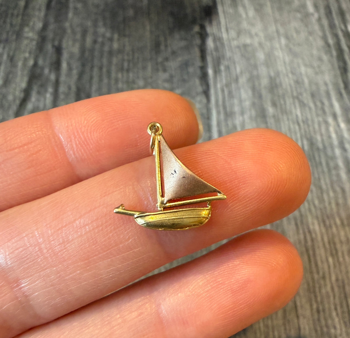 Bicolor 14K Gold Sailboat Charm